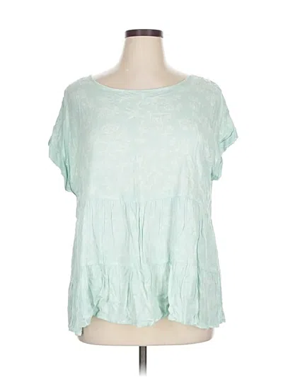 Pre-owned True Craft Short Sleeve Blouse In Green