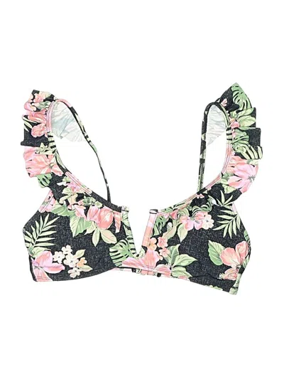 Pre-owned True Craft Swimsuit Top Black Floral Pattern Swimwear