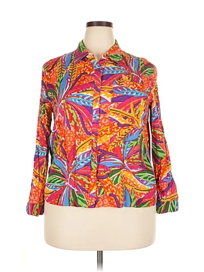 Pre-owned True Destinations 3/4 Sleeve Button Down Shirt In Pink