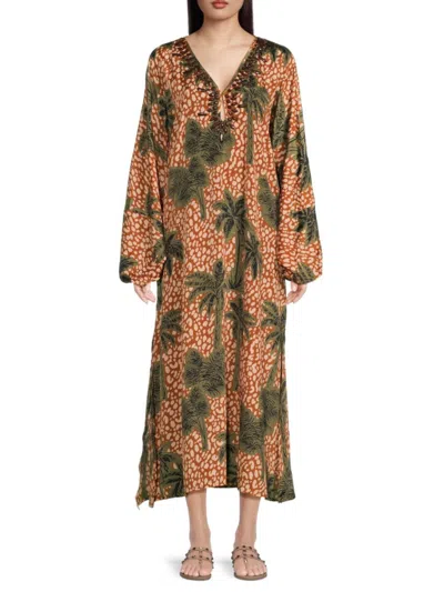 True Destinations Women's Print Maxi Dress In Rust