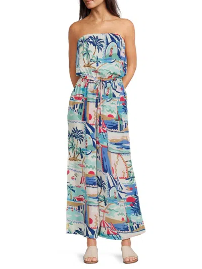 True Destinations Women's Printed Bandeau Jumpsuit