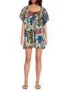 True Destinations Women's Printed Cotton Voile Mini Coverup Dress