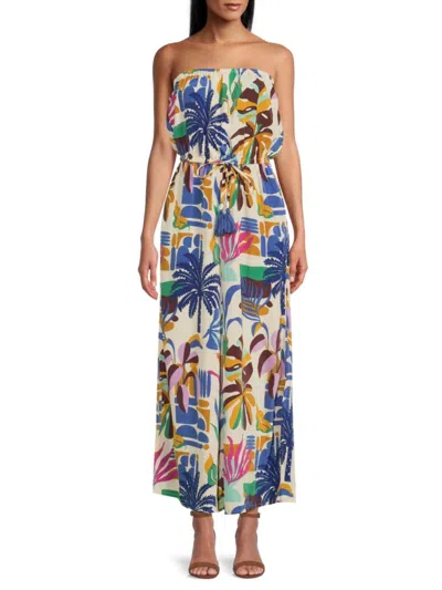 True Destinations Women's Strapless Printed Coverup Jumpsuit