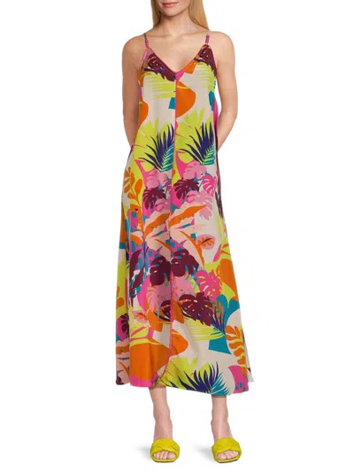 True Destinations Women's Tropical Print A-line Midi-dress