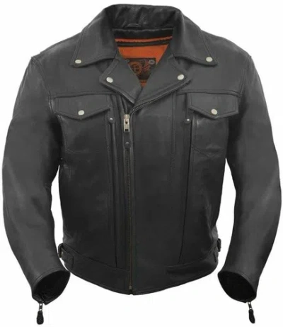 Pre-owned True Element Mens Asymmetrical, Vented Leather Motorcycle Jacket With 2 Utility In Black