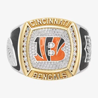 True Fans Fine Jewelry Cincinnati Bengals Mens 1/2 Ct. Natural White Diamond 10k Two Tone Gold Fashion Ring