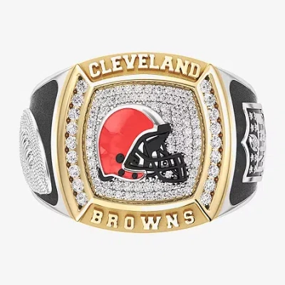 True Fans Fine Jewelry Cleveland Browns Mens 1/2 Ct. Natural White Diamond 10k Two Tone Gold Fashion Ring