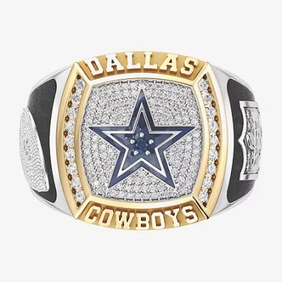 True Fans Fine Jewelry Dallas Cowboys Mens 1/2 Ct. Natural White Diamond 10k Two Tone Gold Star Fashion Ring In Black