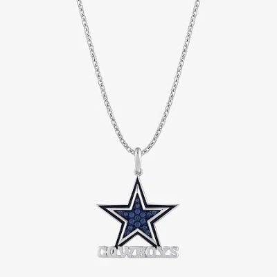 True Fans Fine Jewelry Dallas Cowboys Unisex Adult Blue Cubic Zirconia Sterling Silver Star 18 Inch Pendant Necklace