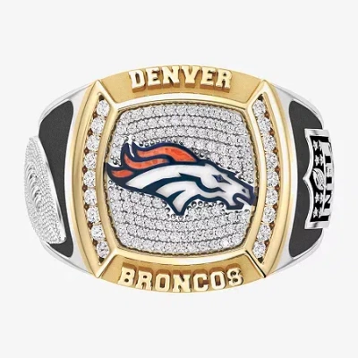 True Fans Fine Jewelry Denver Broncos Mens 1/2 Ct. Natural White Diamond 10k Two Tone Gold Fashion Ring In Black