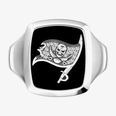 True Fans Fine Jewelry Mens Diamond Accent Genuine Black Onyx Sterling Silver Fashion Ring In Metallic