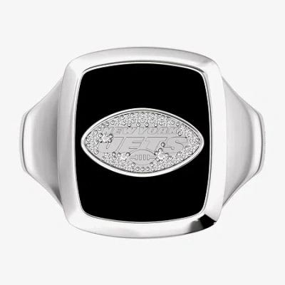 True Fans Fine Jewelry Mens Diamond Accent Genuine Black Onyx Sterling Silver Fashion Ring In Metallic