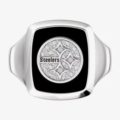True Fans Fine Jewelry Mens Diamond Accent Genuine Black Onyx Sterling Silver Fashion Ring In Metallic