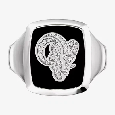 True Fans Fine Jewelry Mens Diamond Accent Genuine Black Onyx Sterling Silver Fashion Ring In Metallic