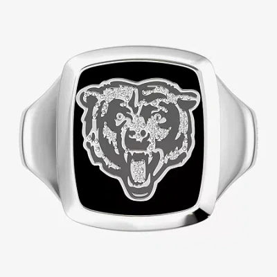 True Fans Fine Jewelry Mens Diamond Accent Genuine Black Onyx Sterling Silver Fashion Ring In Metallic