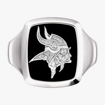 True Fans Fine Jewelry Mens Diamond Accent Genuine Black Onyx Sterling Silver Fashion Ring In Metallic