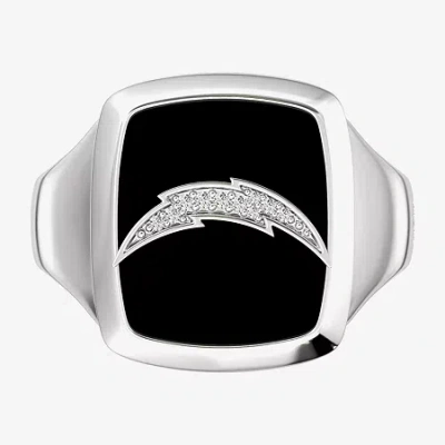 True Fans Fine Jewelry Mens Diamond Accent Genuine Black Onyx Sterling Silver Fashion Ring In Metallic