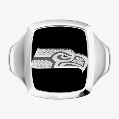 True Fans Fine Jewelry Mens Diamond Accent Genuine Black Onyx Sterling Silver Fashion Ring In Metallic