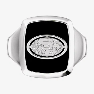 True Fans Fine Jewelry Mens Diamond Accent Genuine Black Onyx Sterling Silver Fashion Ring In Metallic