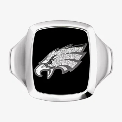 True Fans Fine Jewelry Mens Diamond Accent Genuine Black Onyx Sterling Silver Fashion Ring In Metallic