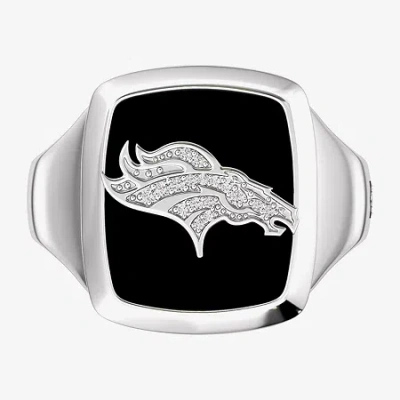 True Fans Fine Jewelry Mens Diamond Accent Genuine Black Onyx Sterling Silver Fashion Ring In Metallic