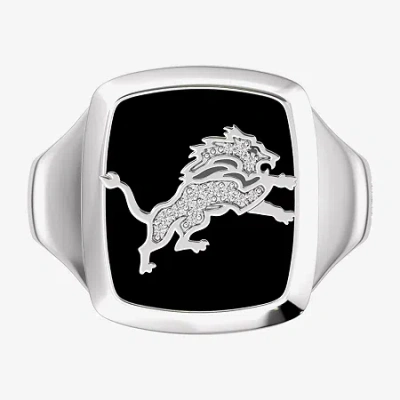 True Fans Fine Jewelry Mens Diamond Accent Genuine Black Onyx Sterling Silver Fashion Ring In Metallic