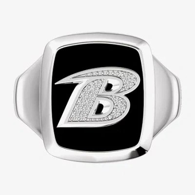 True Fans Fine Jewelry Mens Diamond Accent Genuine Black Onyx Sterling Silver Fashion Ring In Metallic