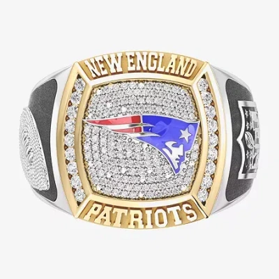 True Fans Fine Jewelry New England Patriots Mens 1/2 Ct. Natural White Diamond 10k Two Tone Gold Fashion Ring