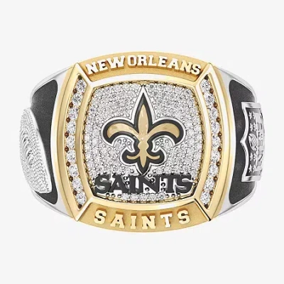True Fans Fine Jewelry New Orleans Saints Mens 1/2 Ct. Natural White Diamond 10k Two Tone Gold Fleur De Lis Fashion Ring In Black