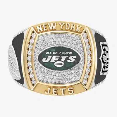 True Fans Fine Jewelry New York Jets Mens 1/2 Ct. Natural White Diamond 10k Two Tone Gold Fashion Ring