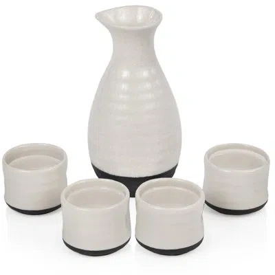 True Fervor 5-piece Hand Painted Ceramic Sake Set In White