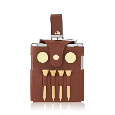 True Flask 6 oz Golfer's Flask 7-piece Accessoy Set & Case In Brown