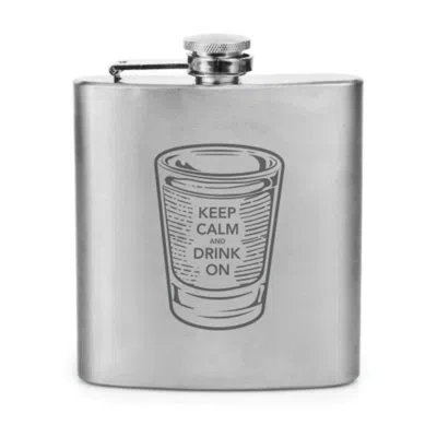 True Flask 6 oz Stainless Steel Keep Calm & Drink On Flask In Silver