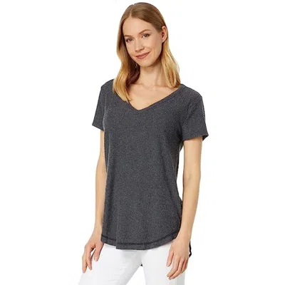 True Grit Dylan By  T-shirt Womens Black Ribbed Short Sleeve V-neck Frog237