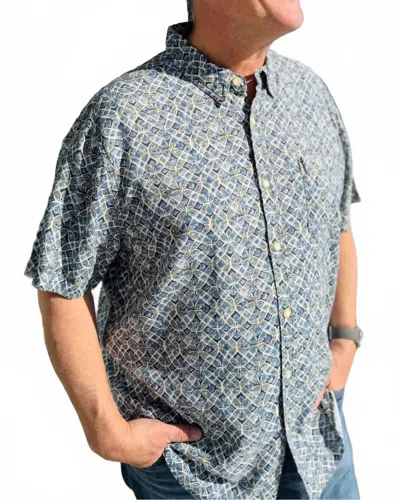 True Grit Kaleidoscope Linen Shirt In Blue In Gray