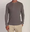 True Grit Long Sleeve Waffle Crew Top In Navy In Brown