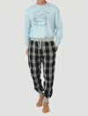 True Grit Mountain Check Flannel Joggers In Heather Blue In Blue