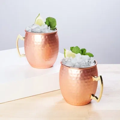 True Moscow Mule 16 oz Hammered Copper Plated Mugs In Brown