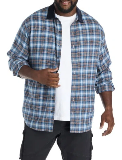 True Nation By Dxl Big & Tall Corduroy Collar Flannel Shirt In Blue