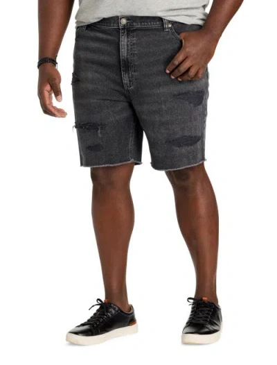 True Nation By Dxl Big & Tall Dual Denim Athletic-fit Rip And Repair Shorts In Gray