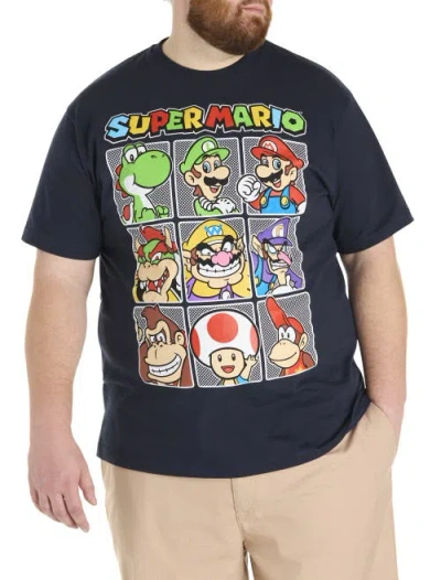 True Nation By Dxl Big & Tall Mario Kart Party Pals Graphic Tee In Navy