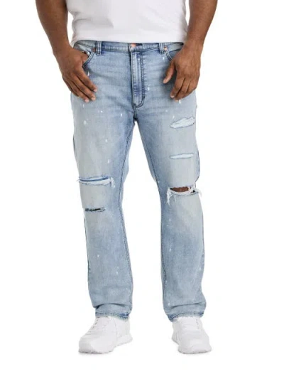 True Nation By Dxl Big & Tall Tapered-fit Paint Splatter Jeans In Blue