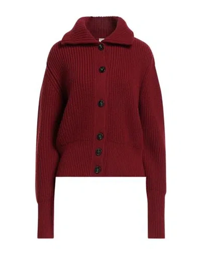 True Nyc Woman Cardigan Burgundy Size M Wool In Red