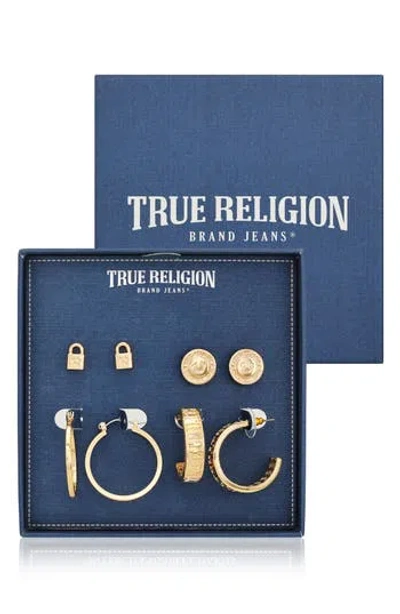 True Religion 4-pack Assorted Stud & Hoop Earrings In Gold