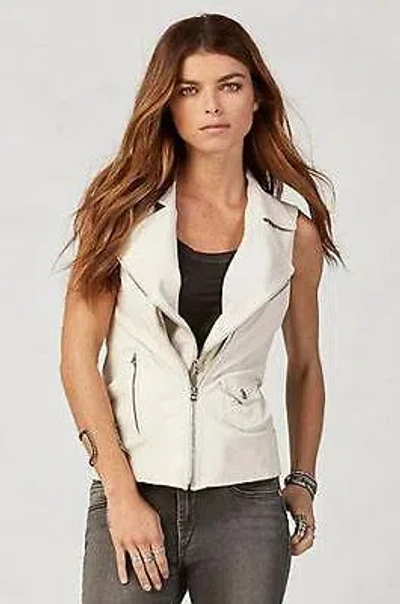 Pre-owned True Religion $498  Brand Jeans Women's Leather Moto Vest Size Medium In White