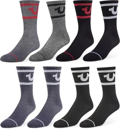 True Religion 8 Pairs Premium Athletic Crew Socks In Multi