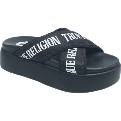 True Religion Alia Cross Strap Slip On Platform Sandal In Black