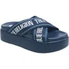 True Religion Alia Cross Strap Slip On Platform Sandal In Blue