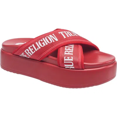 True Religion Alia Cross Strap Slip On Platform Sandal In Red