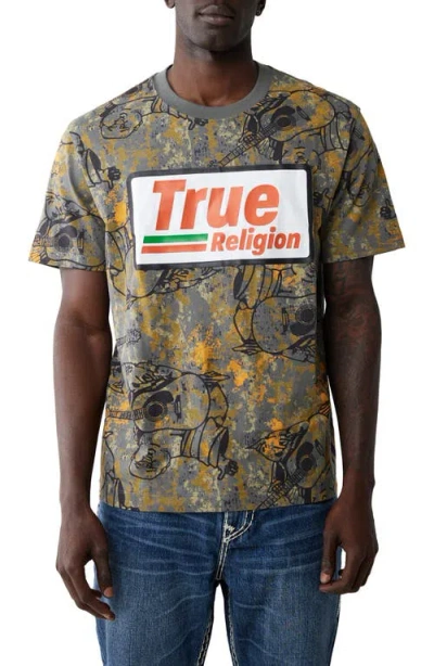True Religion All Over Print Logo Graphic T-shirt In Buddha Camo